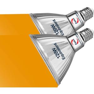 Explux Full Glass LED PAR38 Outdoor Flood Amber Light Bulbs, 120W Equivalent, Weatherproof & Anti-Ageing, Dimmable, Amber Color, 2-Pack