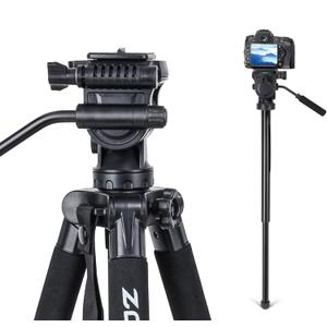 Fluid Head Video Tripod, Stable Tripod with 2-in-1 Monopod,1/4 inch Screws Fluid Drag Pan Head and Carry Bag for Nikon Canon Sony DSLR Cameras Video Camcorders