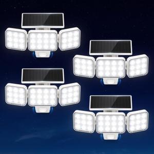 WdtPro Solar Lights Outdoor Motion Sensor 4Pack, 3500LM Bright Solar Flood Lights Outdoor, Adjustable & Upgrade Glass Panel, Wireless LED Solar Powered Security Spot Lights Waterproof for Yard-White