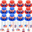 12 Pcs 4th of July Accessories Bulk Patriotic Plastic Top Hat with Red White Blue Necklaces USA Patriotic Party Supply (Classic), 4.7 inches x 11.2 inches x 9.6 inches
