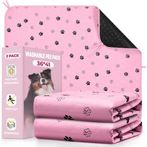 Fostanfly Washable Pee Pads for Dogs, 2 Pack Large 36"x41" Ultra-Absorbent and Leak-Proof Non-Slip Reusable Potty Training Pads for Dogs, Cats, Puppy, Potty of Add 8 Lanyards, Pink