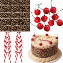 Suncalla Leopard Cherry Cake Decorations, 35 Pcs Cardboard Leopard Cake Border, Bow Toppers for Cakes and Artificial Fake Cherries Fruit Decor for Birthday Party Decorations(Red)