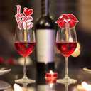 2 x Red Hearts Wine Glass Charms Markers Wine Cup Card Decoration Valentines Day Heart Love XOXO Red Lips Design for Drink Glass Identifiers Holiday Bar Party Decorations Accessorie-12Pcs