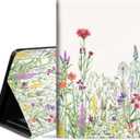 Case for Amazon Kindle Fire HD 10 Tablet 10.1" (9th/7th Gen, 2019/2017 Release) - PU Leather Folio Case with Smart Auto Wake/Sleep, Colorful Floral Green Leaf