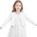 Girls' Long Sleeve Knitted Bolero Cardigan Kids Button Closure Shrug Sweaters Cropped Jacket Cover Up Tops (11-12 Years, Ecru)