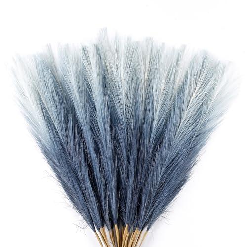 Acfruits 20Pcs Navy Blue Gradient and White Faux Pampas Grass Decor, 21.7"" Pompas Grass Flower Arrangement and Vase Filler for Boho Home Wedding Decoration, Black