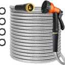 Metal 100 FT Garden Hose, Stainless Steel Heavy Duty Water Hoses Adjustable Spray Nozzle Lightweight No Kink Garden Hoses for Yard, Outdoor,Car