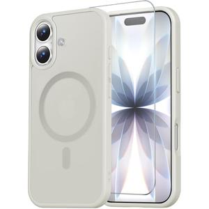 Temdan for iPhone 17 Case with Screen Protector, Compatible with Magsafe, Anti-Yellowing, Military-Grade Protection, Shockproof Slim Magnetic Phone Case Cover, Antique White