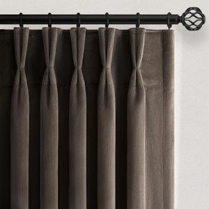 96 inches long Taupe Velvet Blackout Curtains for Living Room Bedroom Modern Elegant Luxury Light Blocking Thermal Insulated Pinch Pleated Drapes 2 Panels With Hooks Track, Room Decor, 40x96 Inch, Tan