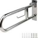 Handicap Grab Bar, 23.6 Inch Stainless Steel Toilet Safety Rails, Disabled Flip-Up Bathroom Grab Bars with Paper Holder, Anti-Slip Toilet Handrails Hand Grips Handicap Grab Bars for Elderly