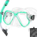 PIYAZI Snorkeling Gear for Adults Kids, Dry Snorkeling Set, Panoramic Anti-Leak and Anti-Fog Tempered Glass Lens, Adjustable Strap Snorkel Set with Mesh Bag Ear Plug for Snorkeling Scuba Diving Travel (Kids(3-14 Ages), Turquoise Blue+Transparent)