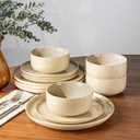TheTerra Ceramic Dinnerware Sets for 6, 18 Pieces Handmade Reactive Glaze Plates and Bowls Set, Scratch Resistant Dish Set, Oven & Microwave & Dishwasher Safe, Cappuccino