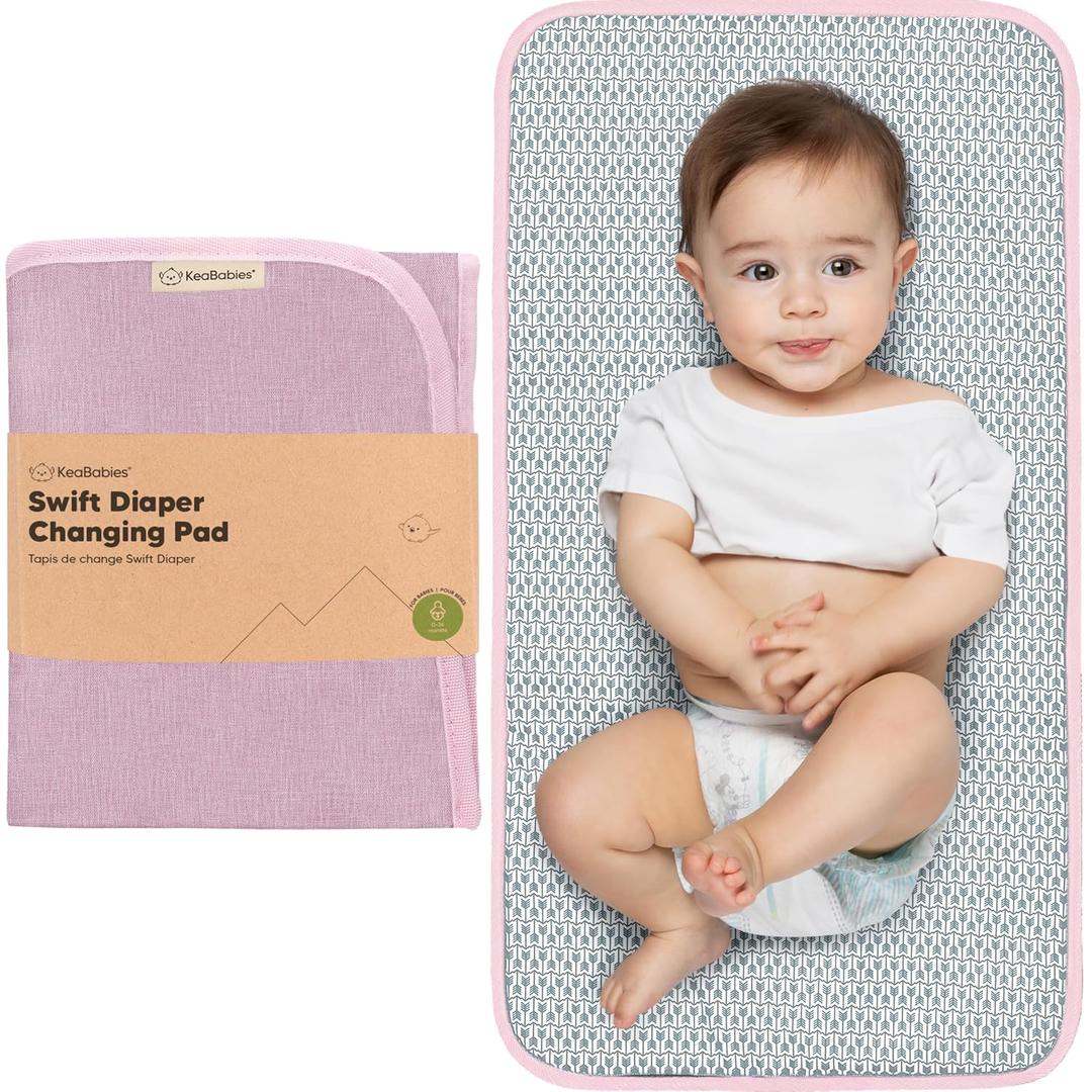 KeaBabies Portable Diaper Changing Pad, Easy Wipe Clean - Foldable Waterproof Baby Changing Mat for Diaper Bag, Compact, Lightweight,Baby Changer Travel Essential,Machine Washable(Sweet Pink)