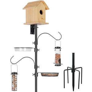 ERYTLLY 2-Hooks Bird House Pole Stand Kit 80 Inch Multi Feeders, Bird Bath, Feeder Tray - Heavy Duty Bluebird Feeder Support Rod Mount Set for Outdoor