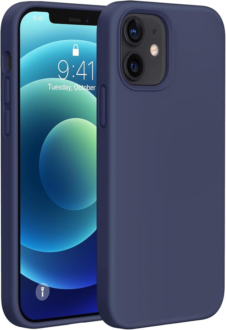 Miracase Compatible with iPhone 12 Case and iPhone 12 Pro Case, Liquid Silicone Gel Rubber Full Body Protection Shockproof Drop Protection Phone Case for iPhone 12/12 Pro 6.1 inch, Dark Blue