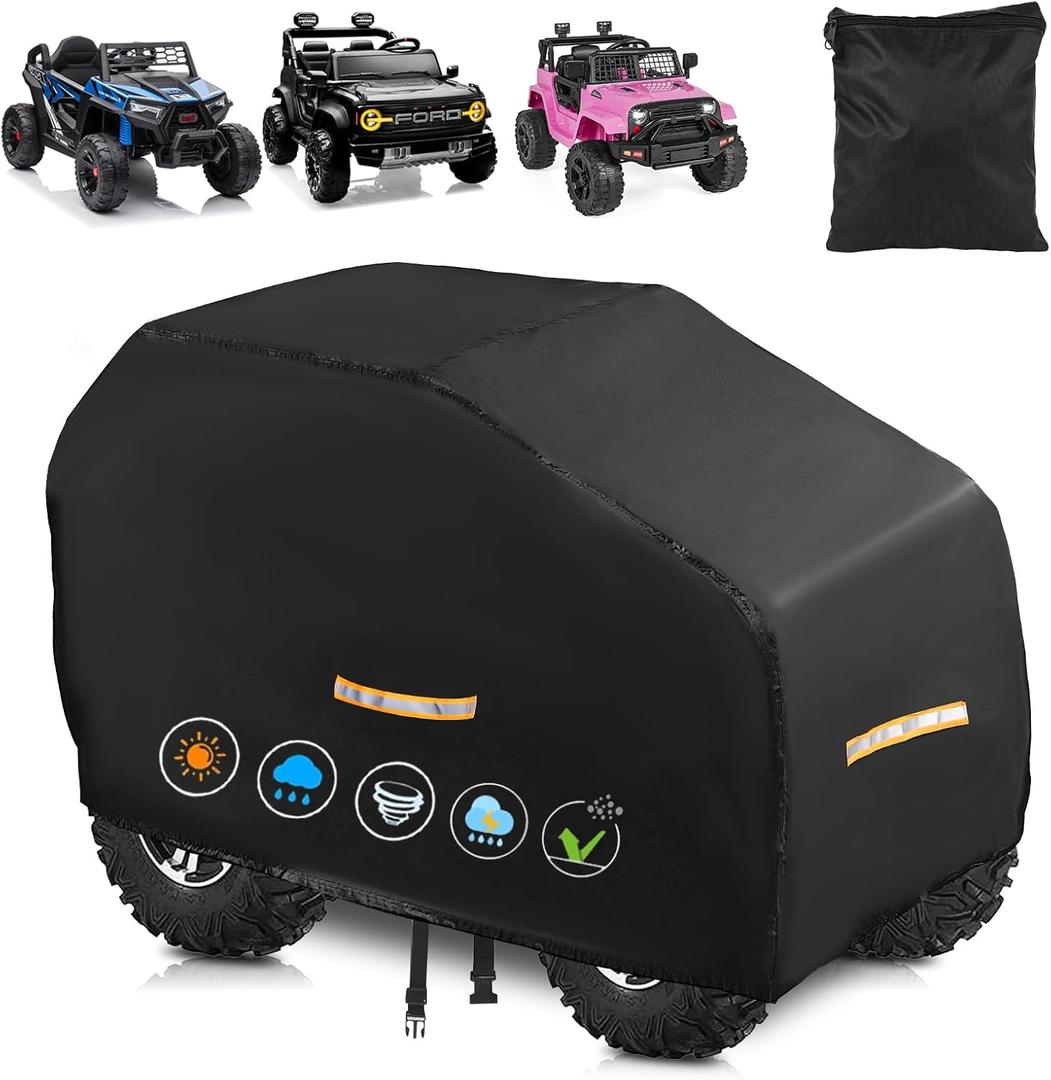 Large Kids Car CoverUpgraded Power Wheels Covers Waterproof All WeatherHeavy Duty Kids Ride-On Car Cover with Nano Coating,Windproof Buckle and 3 Reflective Strips,Universal Kid Ride-on Accessories