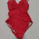 Charmo Scallop Trim Maternity Swimsuit One Piece V Neck Pregnancy Bathing Suit Ruched Swimwear Cutout Tie Back (Small, Red)