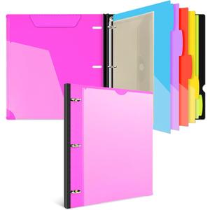 INFUN 1 Inch 3-Ring Telescoping Project Organizer Binder, 13 Pocket, Customizable Front Cover, 5 Colors Pocket Divider and Plastic Binder Pocket, 225 Sheet Capacity - Pink