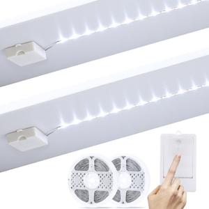 BSGlobal 2 Pack Battery Powered LED Strip Lights, High Brightness LED Strip Lights 9.8Ft 90 LED, Cuttable Under Counter Click Light for Kitchen Cabinet Closet Shelves (Cool White)