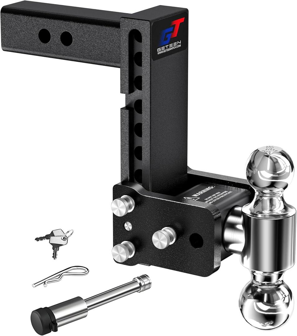 Geteen Trailer Hitches, Adjustable Trailer Hitch Ball Mount - Fits 2.5" Receiver, Dual Ball (2" x 2-5/16"), 7" Drop, 15,000 GTW - GT25072B