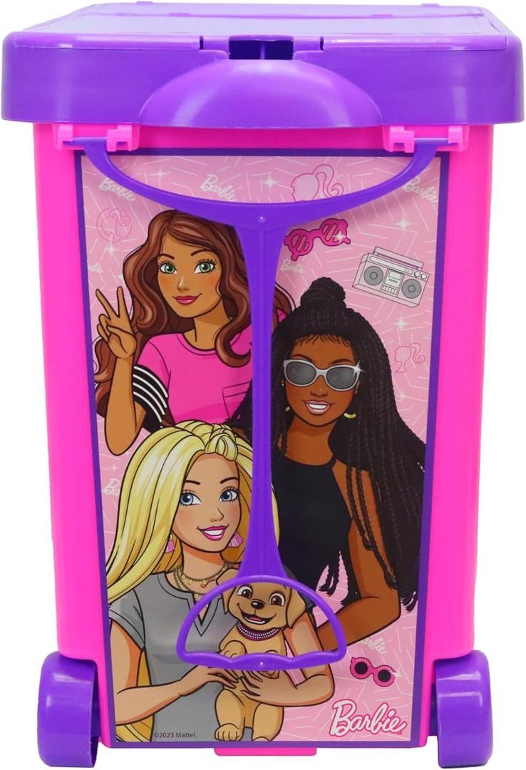Barbie Store It All! Rolling Storage Bin – Extra-Large Organizer Case with Wheels & Handle for Barbie Dolls, Clothes, Accessories & Playsets – Pink Portable Travel Toy Box, 18"l X 9"w X 13.5"h