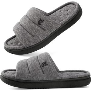 VeraCosy Mens Open-Toe Slippers Memory Foam Indoor Outdoor House Shoes, 9-10
