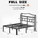Full Size Bed Frame with Headboard 18 Inch Tall Bed Frames with Storage & Charging Station Black Basic Bed Base Mattress Foundation,No Box Spring Needed,Heavy Duty Metal (18 Inch, Full)