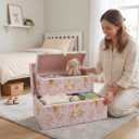 Rool Floral Decorative Storage Trunk Set of 2 Pink Metal Keepsake Trunks with Gingham Fabric Lining, Stackable for Baby's Room and Gifts (Pink)