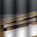 Armen Living Orton 30" Accent Shelf in Walnut Wood Finish with Grey Piping