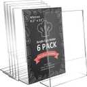 Acrylic Sign Holder 8.5 x 11, Slanted Back Clear Acrylic Picture Frame, Stands for Display Paper Clear Plastic Sign Holder for Office, Home, Restaurant (6 Pack)