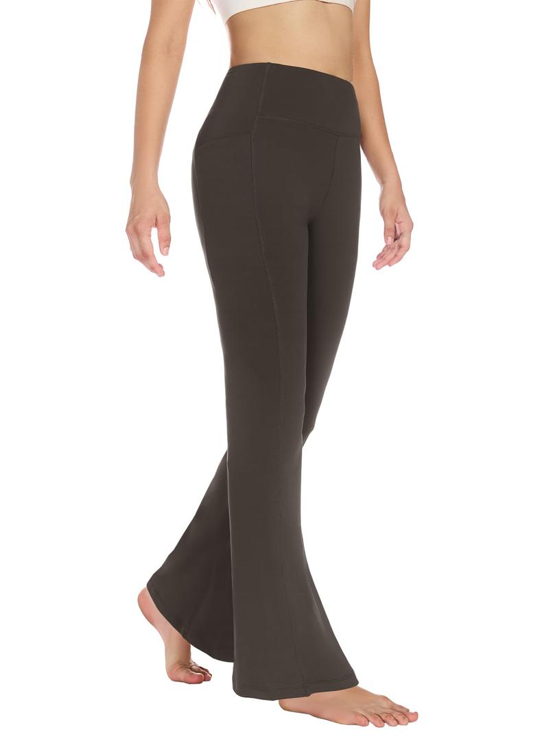 EGOCKAL Women's Flare Leggings Bootcut Yoga Pants High Waisted Bell Bottom Workout Dress Pants with Pockets Black (Black, M)