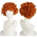 ANOGOL Hair Cap + Burifu Brief Wig Short Ginger Orange Curly Wig for Men Male Ginger Cosplay Costume for Adult Short Orange Hair for Costume Halloween Party Cosplay Outfit