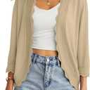 GRECERELLE Women's 3/4 Sleeve Summer Cardigan Lightweight Casual Open-Front Cropped Shrug Sweaters for Women (Brown, L)
