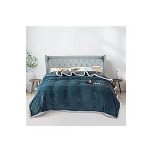 ShowyLive Extra Thick Blanket for Sofa Recliner Bed, Warm 3 Layers Flannel Blanket for Winter Autumn, Plush Quilt, Breathable Velvet Comforter, Washable Throw Blanket 810gsm (Blue 180x200cm)