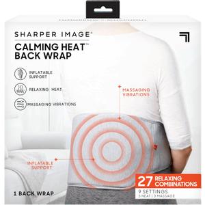 Calming Heat Back Wrap by Sharper Image | Cordless Electric Inflatable Heating Pad, Auto Shut-Off Feature, Gift for Holidays, Women & Men | 3 Heat, 3 Vibrating Massage (Back Wrap Without Power Pack - 27 Combinations)