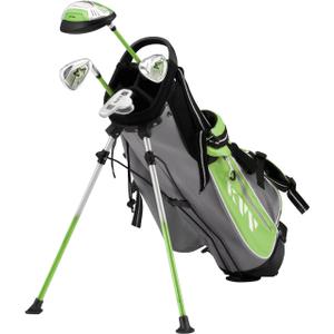 KVV Junior Complete Golf Club Set for Kids/Children Right Hand, Includes Oversize Driver, Irons, Putter, Head Cover, Portable Golf Stand Bag (Age 8-10, Lime 8-10)