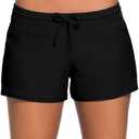 ChinFun Board Shorts Women's Swimswear Tankini Swim Briefs Side Split Swimsuit Bottom Waistband Stretch Boardshorts Beach Trunks Inner Lining Black Size S