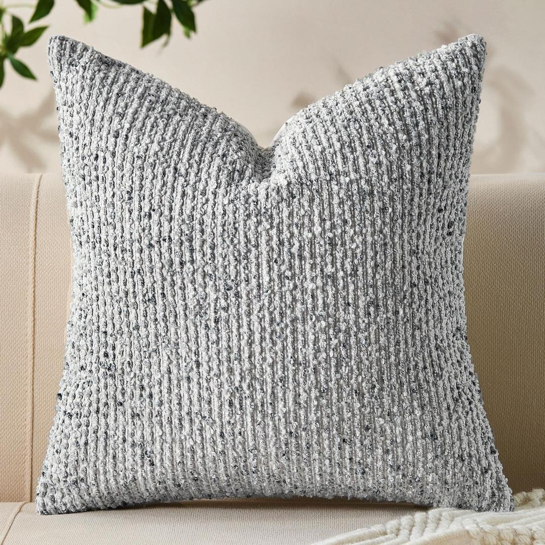 Allorry Decorative Couch Throw Pillow Covers 24x24 Blue Striped Soft Wool Pillow Covers Neutral Textured Boho Cushion Covers for Modern Farmhouse Sofa Bedroom Living Room Decor SY011-C24