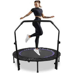48" Foldable Mini Trampoline, Indoor Outdoor Fitness Trampoline for Adults Indoor/Garden Workout, Exercise Rebounder with Adjustable Foam Handle, Max Load 440lbs (U-Shape, Purple)