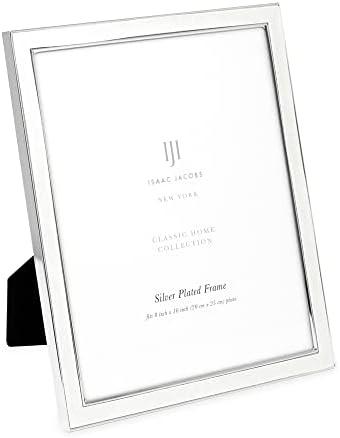 Isaac Jacobs 8x10 White Leather with Silver Metal (Vertical & Horizontal) Picture Frame, Suede Border w/Black Fabric Easel, Wall-Mountable, Made For Tabletop, Photo Gallery (8x10, White W/Silver)