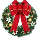 1 Pack Large Christmas Red Bows for Christmas Tree with Gold Border & Back, 16" x 24" Velvet Bows for Tree Topper,Wreaths,Indoor,Outdoor,Fireplace,Stairs,Railing,Porch,Xmas Decoration