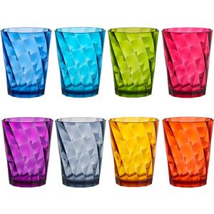 US Acrylic Optix Plastic Reusable Drinking Glasses (Set of 8) 14oz Rocks Cups in Jewel Tone Colors | BPA-Free Tumblers, Made in USA | Top-Rack Dishwasher Safe