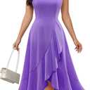 DRESSTELLS Women's Cocktail Party Formal Wedding Guest Church Modest Prom Long High Low Evening Dress (Purple, M)