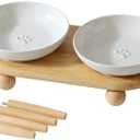 Havniva Raised Ceramic Wide Whisker Friendly Cat Dishes, Anti-Slip Food& Water Bowl with 2 Style Stand Adjustable Pet Bowl Set(2Dish+Stand, White)