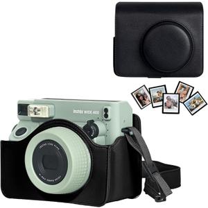 2 x Wide 400 Instant Film Protective Case with Fujifilm Wide 400 Instant Film Camera, PU Leather Camera Bag with Wide Magnetic Picture Frames 5 PCS, Adjustable Strap - Black (No Camera)