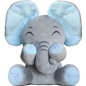 Aidiya Elephant Stuffed Animals Baby Gifts Peluches Ear Interactive Elephant Talking Singing Plush Toys for Girls Boys Gift Adjustable Volume 11.8" Set (Blue)