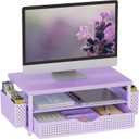 Gianotter Wood Monitor Stand Riser, Desk Organizer with Drawer and 2 Pen Holders, 2-Tier Workspace Organizer for Office Supplies (Purple Wood)