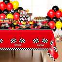 Childom 3Pcs Racing Car Plastic Tablecloth, Race Birthday Party Decorations, 54'' x 108'' Checkered Table Cloth Decor, Favors Rectangular Tablecloth for Boys Baby Shower Home
