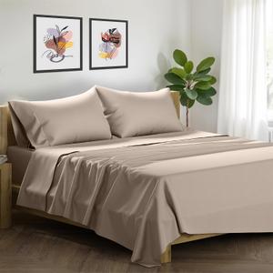 XOOX Linen King Sheet Set Egyptian Cotton - 1500 Thread Count 4 PC Egyptian Cotton Sheets King Size, Luxury Sateen Sheets, Cooling High Thread Count Deep Pocket Sheet, Fits Upto 19" - Taupe