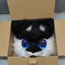 Animal Full Head Dog Mask Fursuit Therian Plush Realistic Masks for Party Halloween Cosplay Costume Accessory (Blackwhite)
